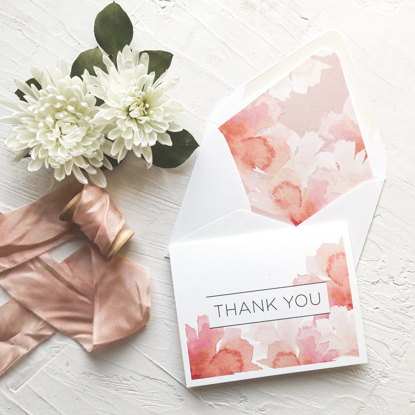 Pink and Orange Watercolor Flower Thank You Notes (Set of 10)