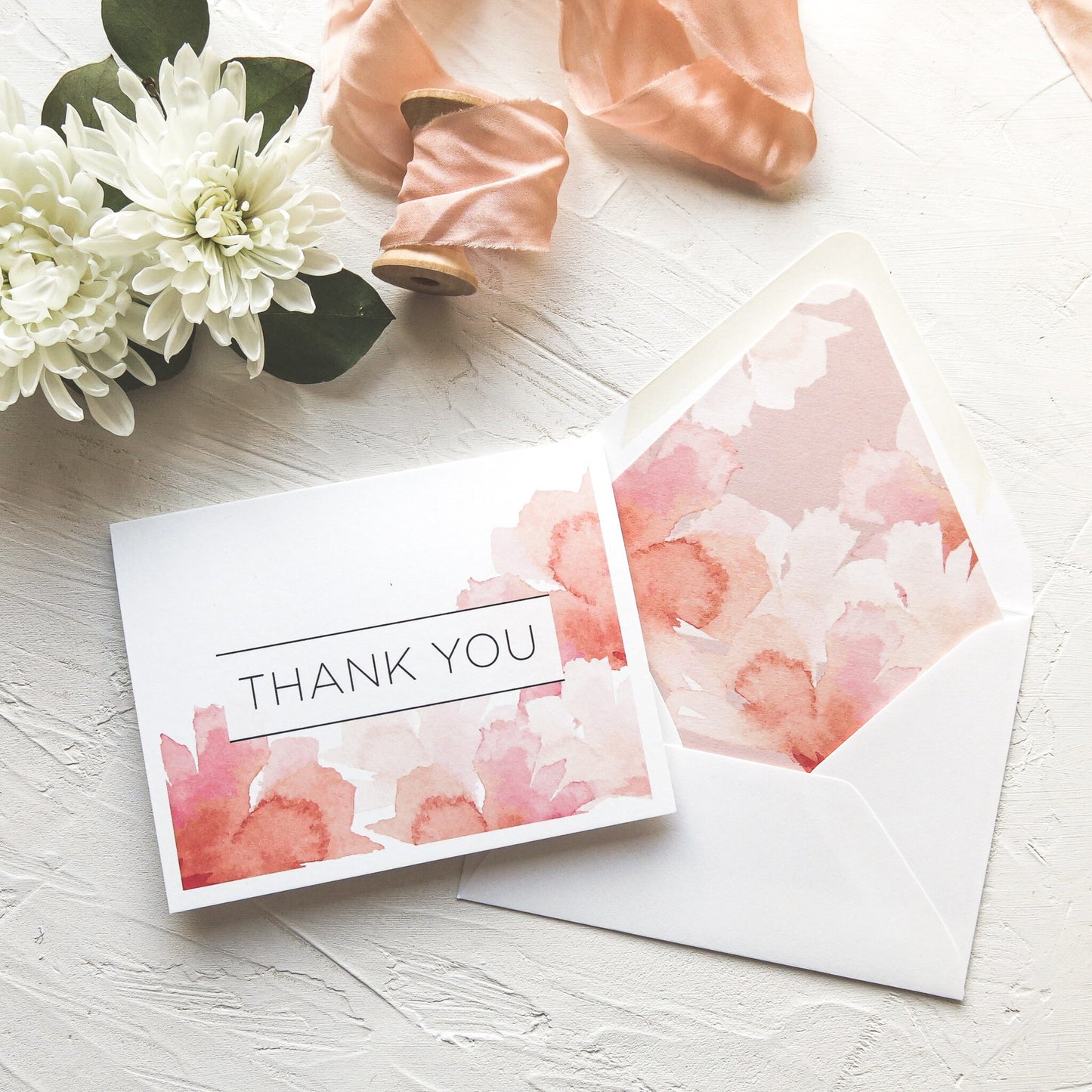 Pink and Orange Watercolor Flower Thank You Notes (Set of 10)