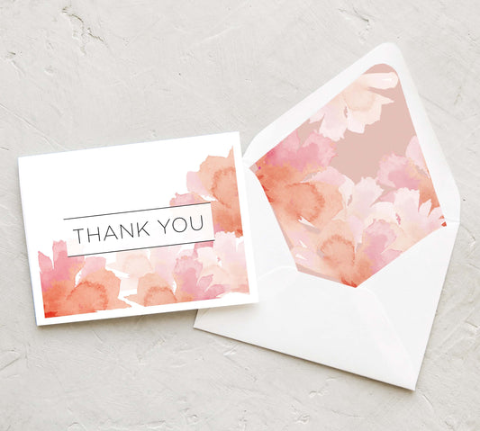 Pink and Orange Watercolor Flower Thank You Notes (Set of 10)