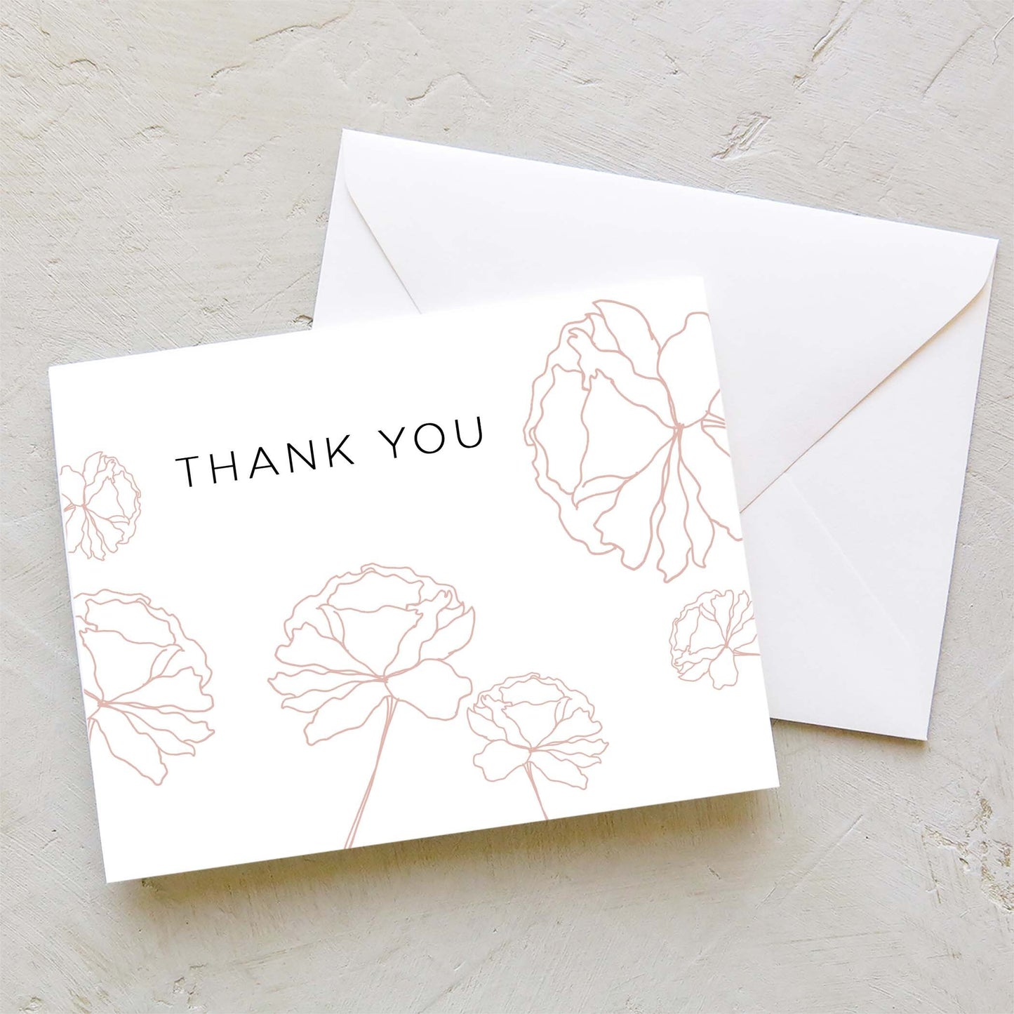 Blush Flower Outline Thank You Notes (Set of 10)