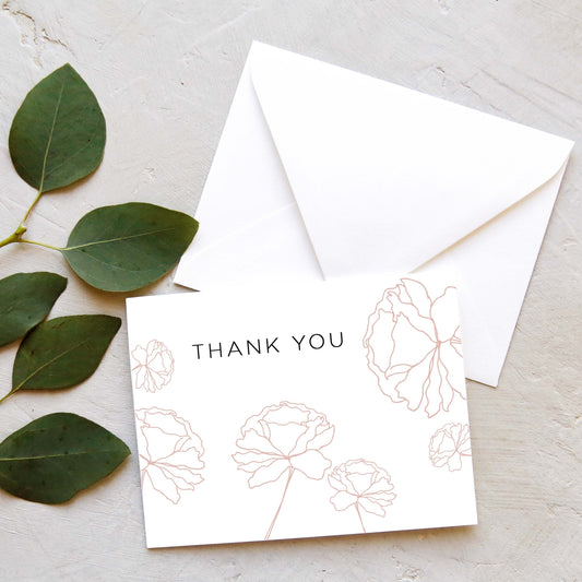 Blush Flower Outline Thank You Notes (Set of 10)