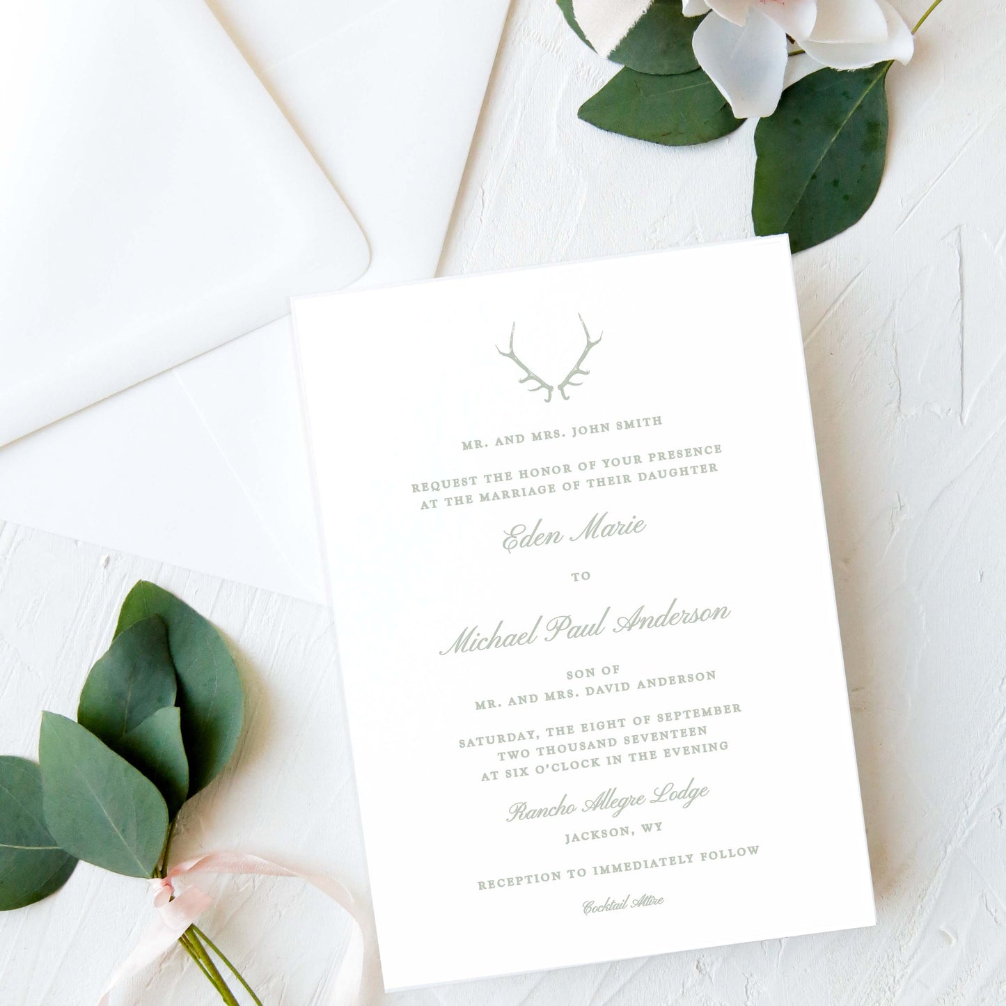Mountain and Antler Wedding Invitation