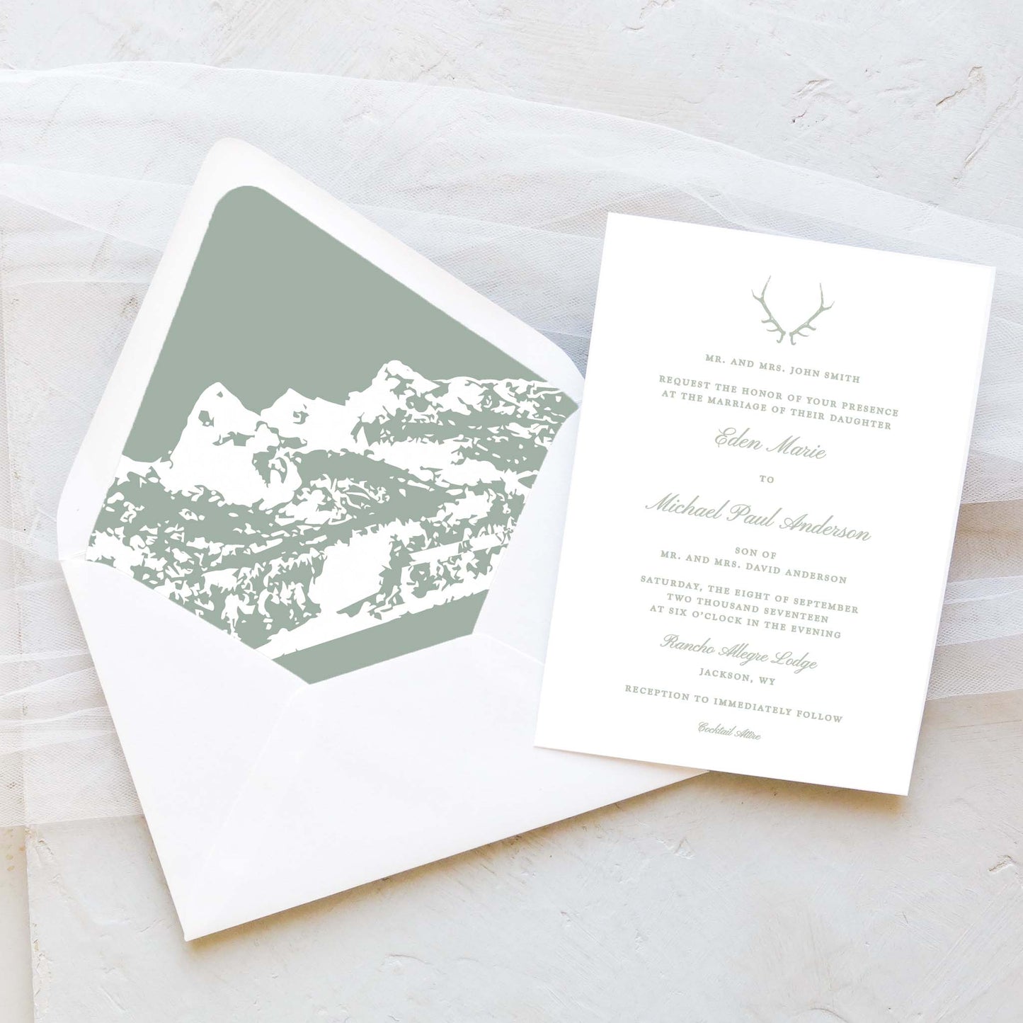 Mountain and Antler Wedding Invitation