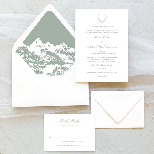 Mountain and Antler Wedding Invitation