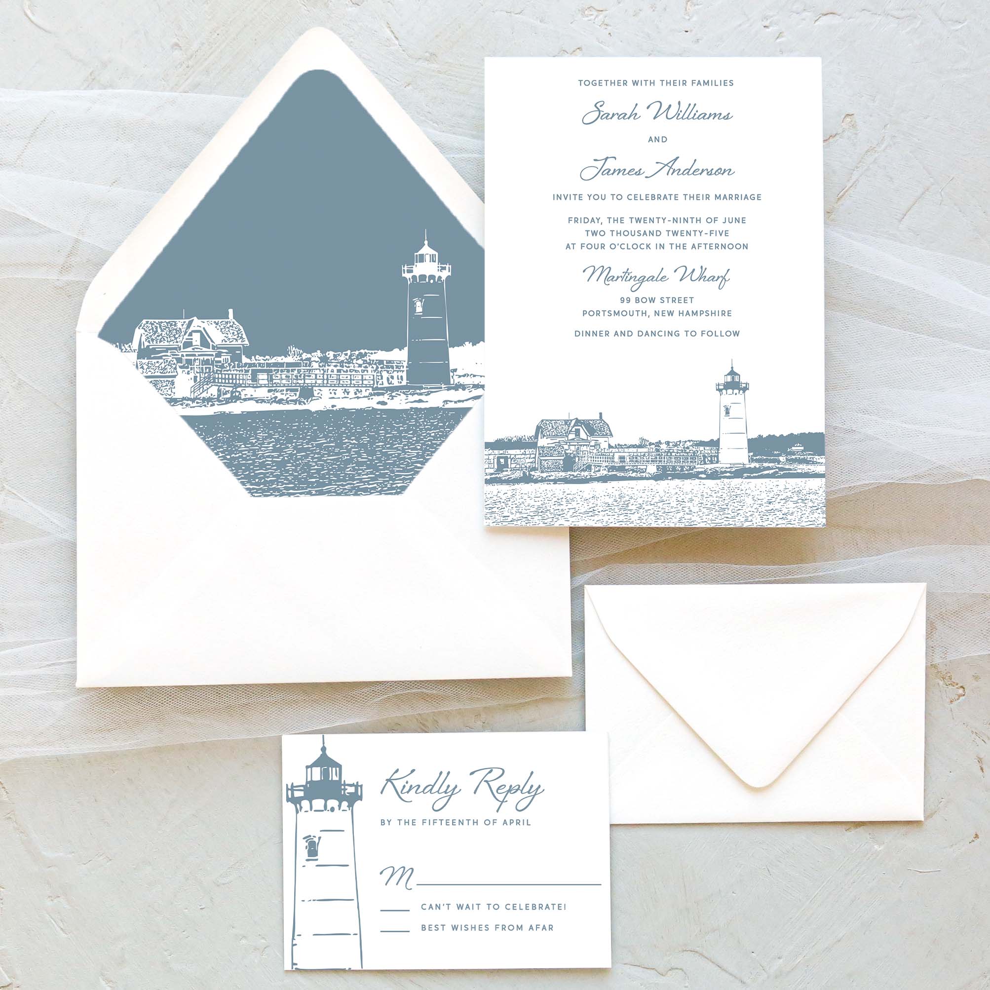 Portsmouth Lighthouse Wedding Invitation – Jennifer Paper