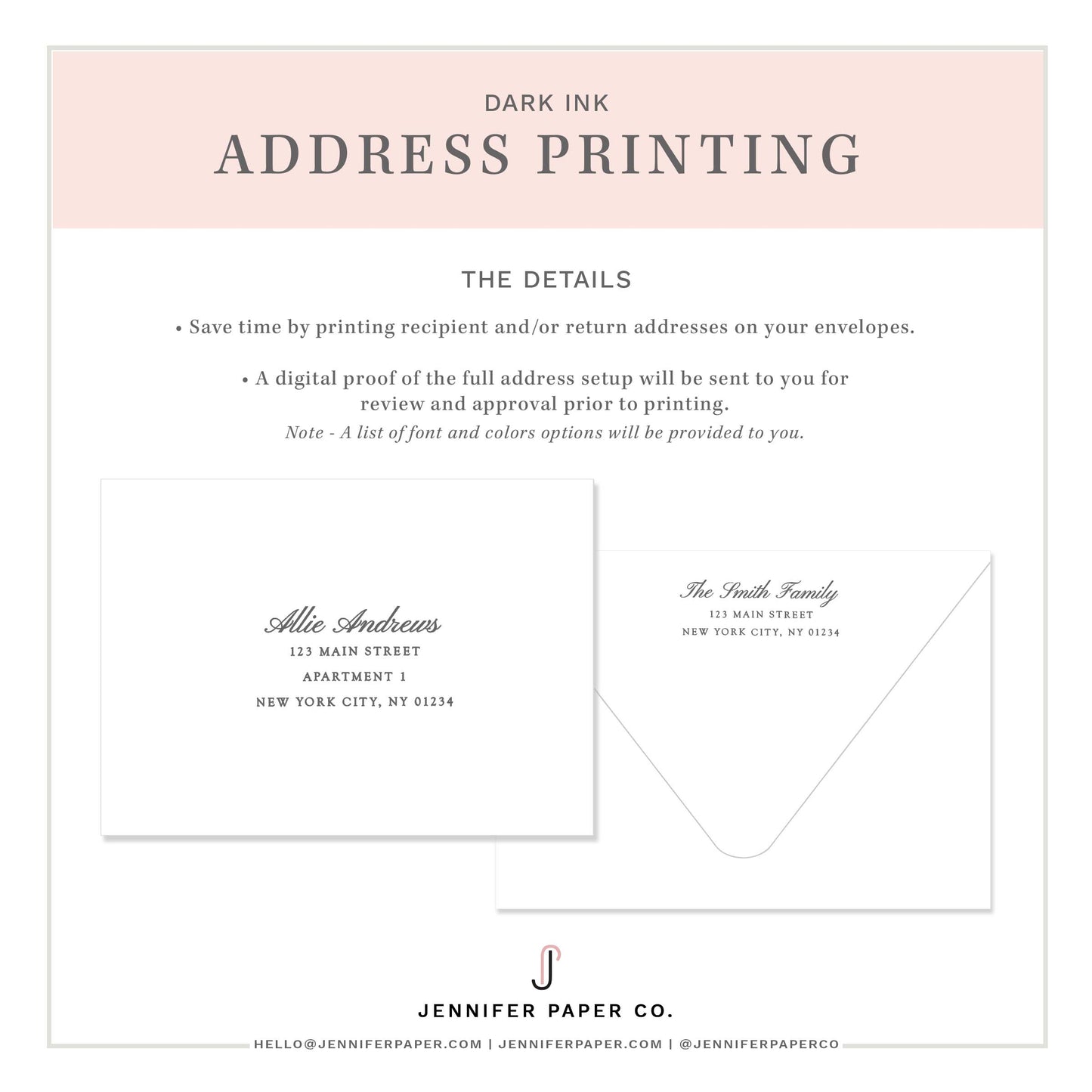 Address Printing - Dark Ink on White Envelopes