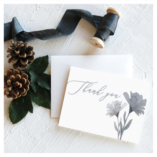 Blue and Gray Watercolor Flower Thank You Notes (Set of 10)