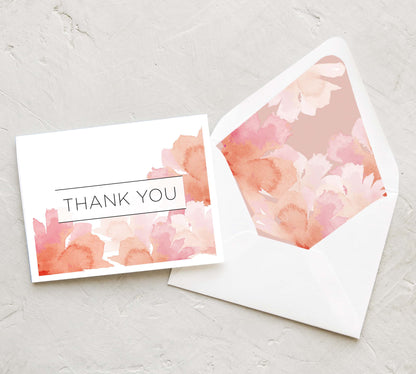 Pink and Orange Watercolor Flower Thank You Notes (Set of 10)