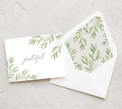 Watercolor Olive Branches Thank You Notes (Set of 10)