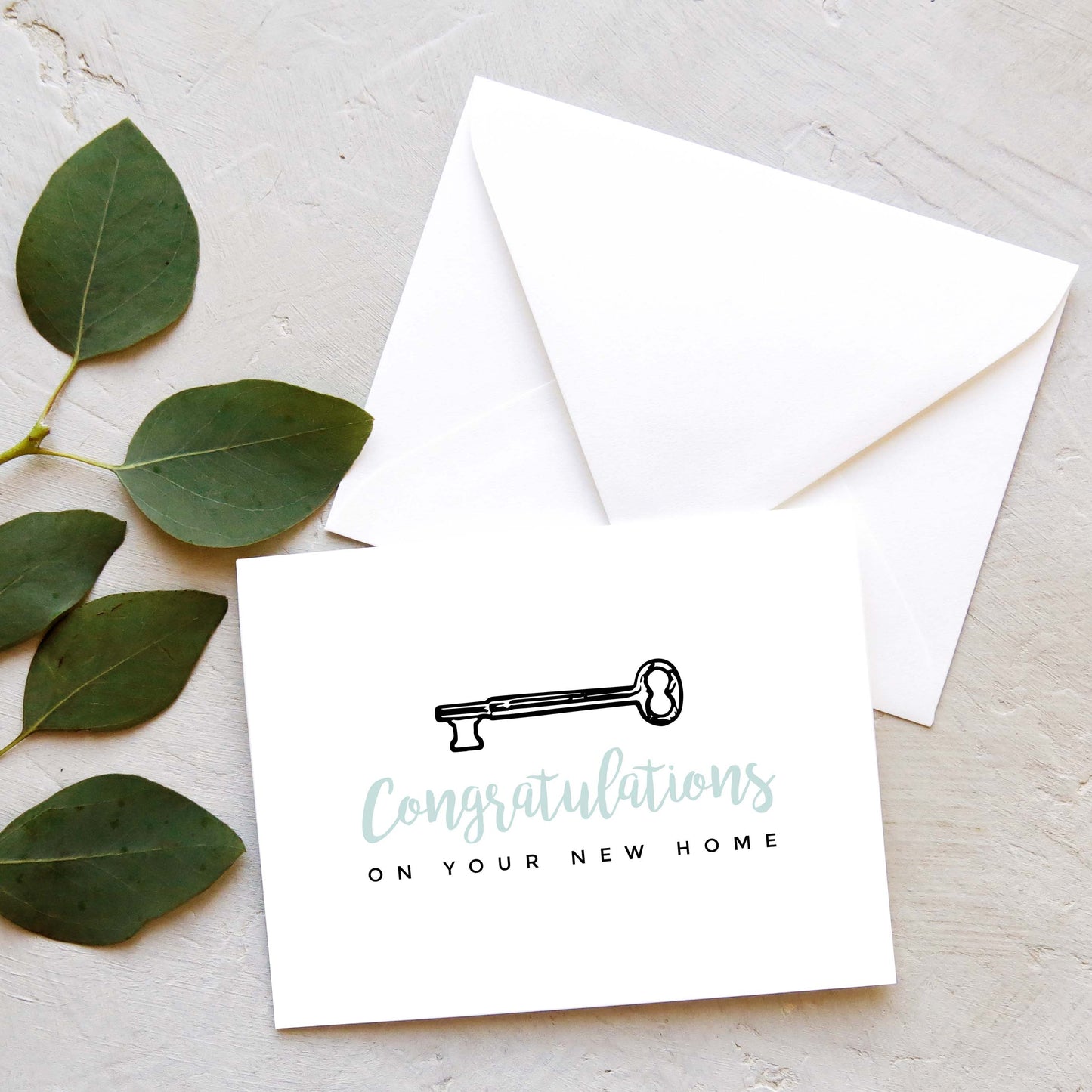 Congratulations on Your New Home - Real Estate Agent Card- Realtor Card - Vintage Key - Black and Mint