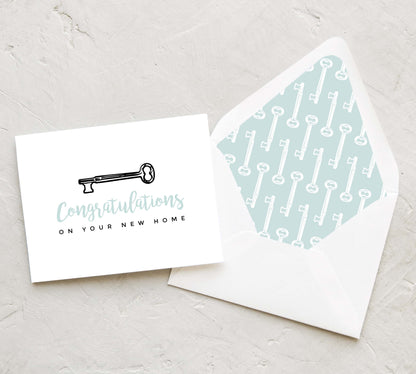 Congratulations on Your New Home - Real Estate Agent Card- Realtor Card - Vintage Key - Black and Mint