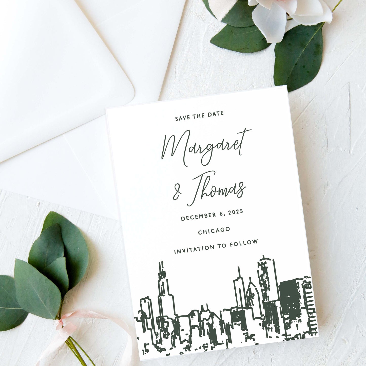 Chicago Line Art Skyline Save the Date