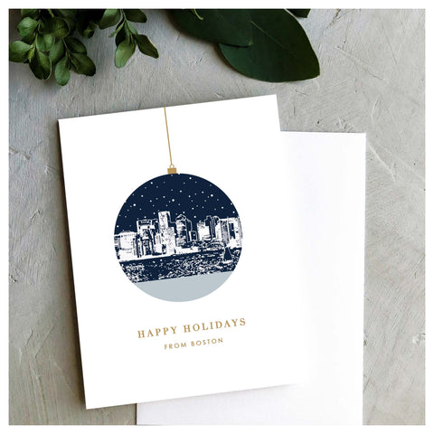 Boston Skyline Ornament Holiday Card | Set of 10