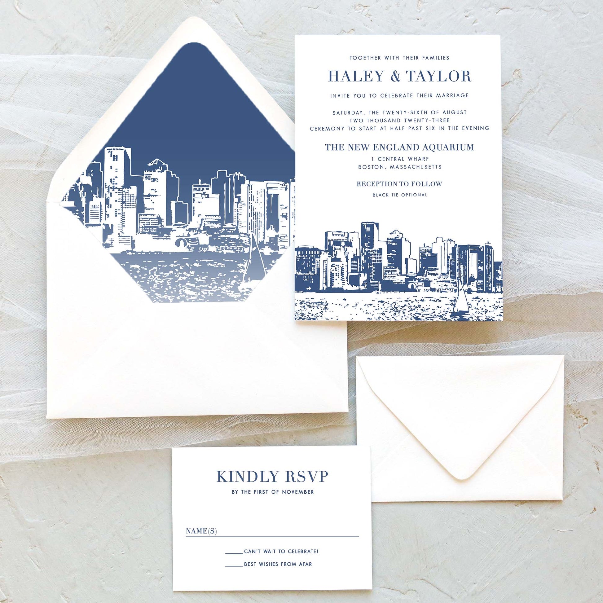 Boston Wedding Invitation Four Piece Suite