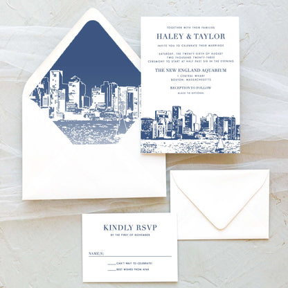 Boston Wedding Invitation Four Piece Suite