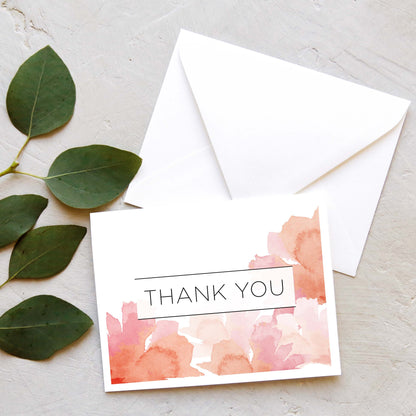 Pink and Orange Watercolor Flower Thank You Notes (Set of 10)